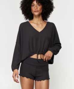 SPIRITUAL GANGSTER Ballet Rib Drawstring V Neck