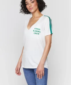 SPIRITUAL GANGSTER Graphic Shop Good Karma V Neck Ringer Tee