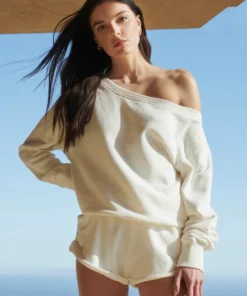 SPIRITUAL GANGSTER Summer 2022 Catalog Vida Off Shoulder Terry Sweatshirt